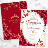Rood Goud Bloemen Quinceanera Kaart