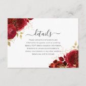 Rood & Goud Bloemen Quinceanera of bruiloft Detail Informatiekaartje (Voorkant)