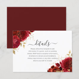 Rood & Goud Bloemen Quinceanera of bruiloft Detail Informatiekaartje