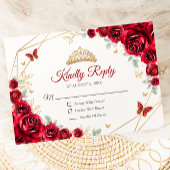 Rood Goud Bloemen Quinceanera Reageer RSVP Kaartje
