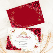 Rood Goud Bloemen Quinceanera Reageer RSVP Kaartje