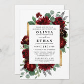 Rood Goud Bloemen Rustiek Bruiloft Repetitie Diner Kaart (Voorkant / Achterkant)