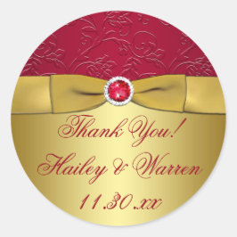 Rood, Goud Bloemen Trouwgunst Dank u Sticker