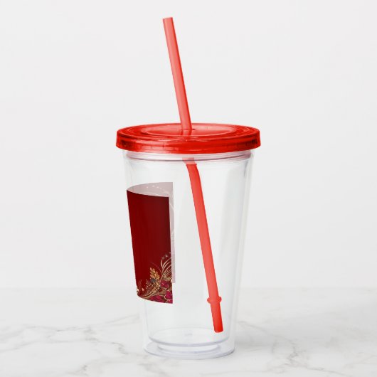 Rood Goud Bloemen Vakantie Acryl Tumbler Acryl Drinkbeker (Links)