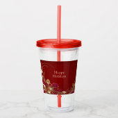 Rood Goud Bloemen Vakantie Acryl Tumbler Acryl Drinkbeker (Voorkant)