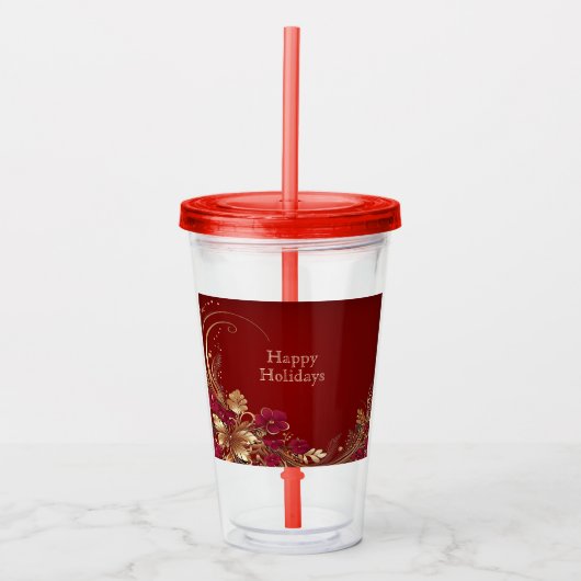 Rood Goud Bloemen Vakantie Acryl Tumbler Acryl Drinkbeker (Voorkant)