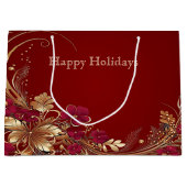 Rood Goud Bloemen Vakantie Gift Bag Groot Cadeauzakje (Voorkant)