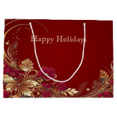 Rood Goud Bloemen Vakantie Gift Bag Groot Cadeauzakje (Achterkant)