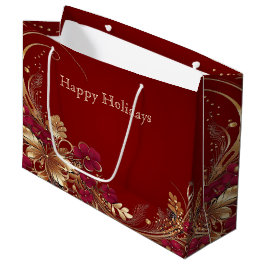 Rood Goud Bloemen Vakantie Gift Bag Groot Cadeauzakje