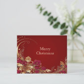 Rood Goud Bloemen Vakantie Kerst Briefkaart (Staand voorkant)