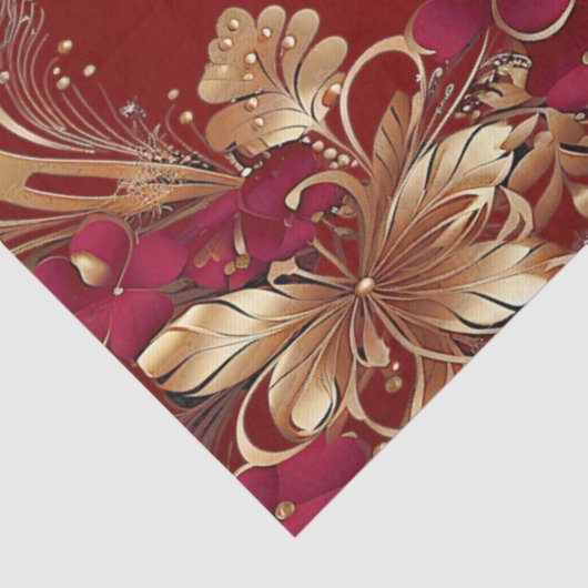 Rood Goud Bloemen Vakantie Tissue Papier (Detail)