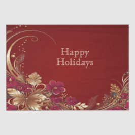 Rood Goud Bloemen Vakantie Tissue Papier