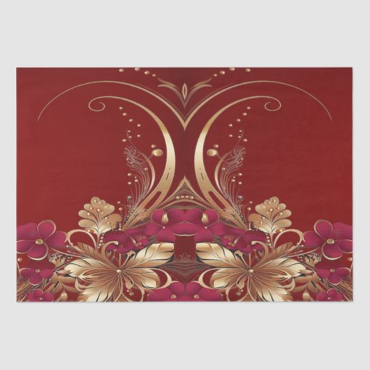 Rood Goud Bloemen Vakantie Tissue Papier (Voorkant)