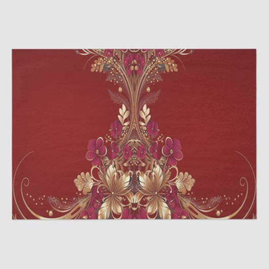 Rood Goud Bloemen Vakantie Tissue Papier (Voorkant)