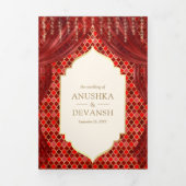 Rood Goud Bloemengordijn Indische Hindoe Bruiloft Drieluik Uitnodiging (Cover)