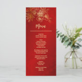 Rood Goud Bloemenlijn Kunst Chinese bruiloft Menu (Staand voorkant)