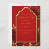 Rood & Goud Bloemstuk Verlovingsfeest Kaart (Voorkant)