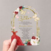 Rood Goud Bloemvlinder Quinceañera Acryl Uitnodigingen (Insitu (Draagbaar))