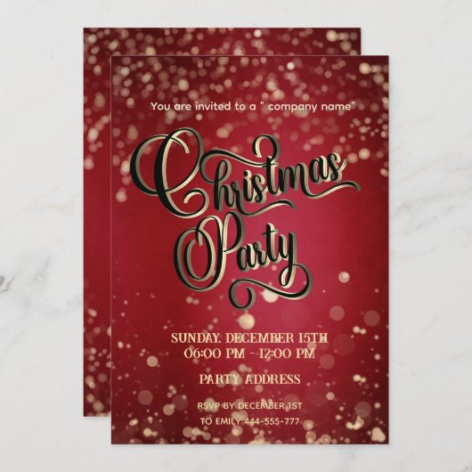 Rood / goud bokeh luxe zakelijke kerstfeest kaart (Voorkant / Achterkant)