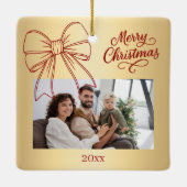 Rood goud boog foto met de hand getrokken kerst keramisch ornament (Achterkant)