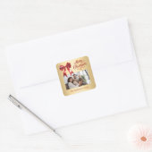 Rood goud boog foto script Kerst Vierkante Sticker (Envelop)
