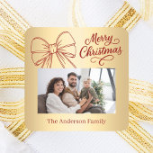 Rood goud boog foto script Kerst Vierkante Sticker