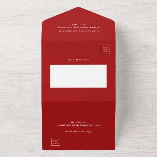 Rood goud boog Quinceanera rsvp All In One Uitnodiging (Buitenkant)