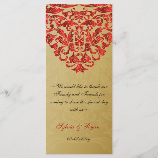 rood goud Bruiloft menu (Achterkant)