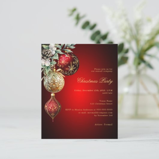 Rood goud business kerstfeest uitnodiging (Staand voorkant)