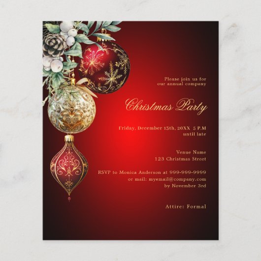 Rood goud business kerstfeest uitnodiging (Voorkant)