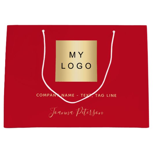 Rood goud business logo papier boodschappentas groot cadeauzakje (Voorkant)