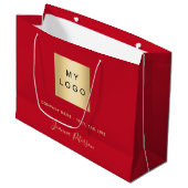 Rood goud business logo papier boodschappentas groot cadeauzakje (Voorkant Gekanteld)