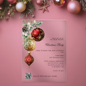 Rood goud business QR code frosted Christmas Party Acryl Uitnodigingen