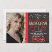 Rood & Goud Chalkboard Afstuderen Foto Kaart (Voorkant)