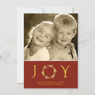 Rood Goud Chic Christmas Joy Bloemen Krans Foto Feestdagenkaart