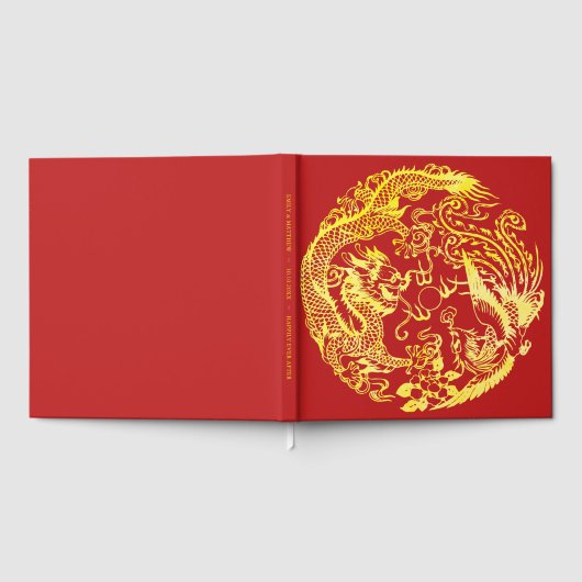 Rood goud Chinees Dragon en Phoenix logo bruiloft Gastenboek (Volledig)