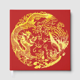 Rood goud Chinees Dragon en Phoenix logo bruiloft Gastenboek