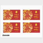 Rood goud Chinees Dragon en Phoenix logo bruiloft Rechthoekige Sticker (Vel)