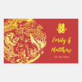 Rood goud Chinees Dragon en Phoenix logo bruiloft Rechthoekige Sticker (Voorkant)