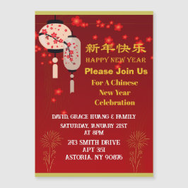 Rood & Goud Chinees Nieuwjaarsfeest Uitnodiging Magnetische Uitnodiging