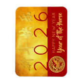Rood Goud Chinees Paard papier-cut 2026 FPM Magneet (Verticaal)