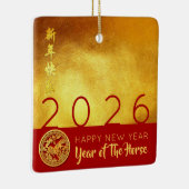 Rood Goud Chinees Paard papier-cut 2026 SqCO Keramisch Ornament (Rechts)