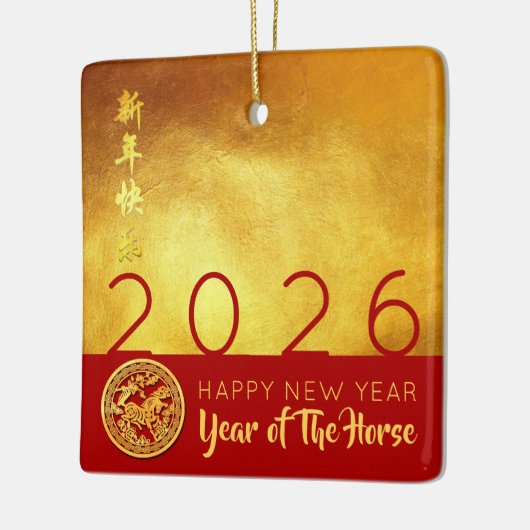 Rood Goud Chinees Paard papier-cut 2026 SqCO Keramisch Ornament (Links)