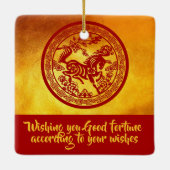 Rood Goud Chinees Paard papier-cut 2026 SqCO Keramisch Ornament (Achterkant)