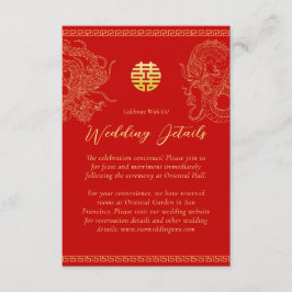 Rood goud Chinese bruiloft details draak feniks Informatiekaartje