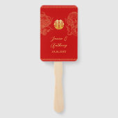 Rood goud Chinese bruiloft draak en feniks Handwaaier (Achterkant)