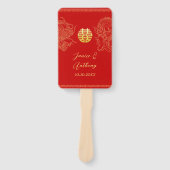 Rood goud Chinese bruiloft draak en feniks Handwaaier (Voorkant)