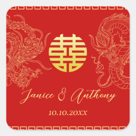 Rood goud Chinese bruiloft draak feniks Vierkante Sticker