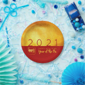 Rood Goud Chinese Ox papier gesneden 2021 PP Papieren Bordje (Feest)