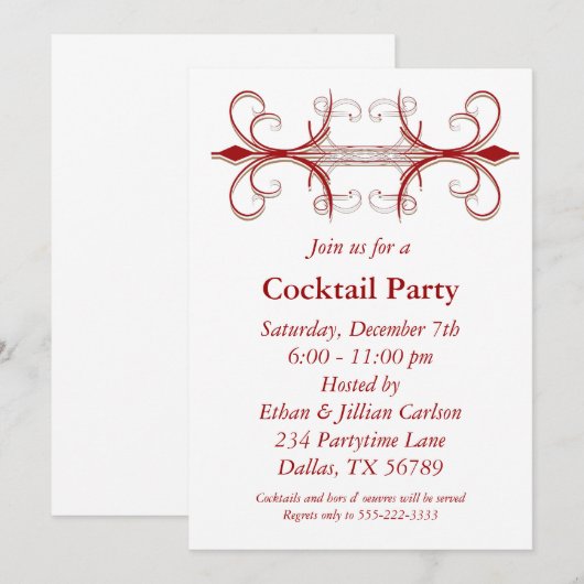 Rood & Goud Cocktail Party Uitnodigingen (Voorkant / Achterkant)